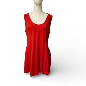 New York & Co. Red Sleeveless Fit & Flare Dress with Pockets size L